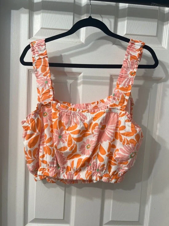 Aerie Floral Two Piece Set Crop Top + Tie Side Skirt Orange Pink Summer Size XXL - Picture 3 of 4